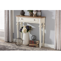 Baxton Studio PRL16VM(AR)/M Marquetterie French Provincial Style Weathered Oak and White Wash Distressed Finish Wood Two-Tone Console Table